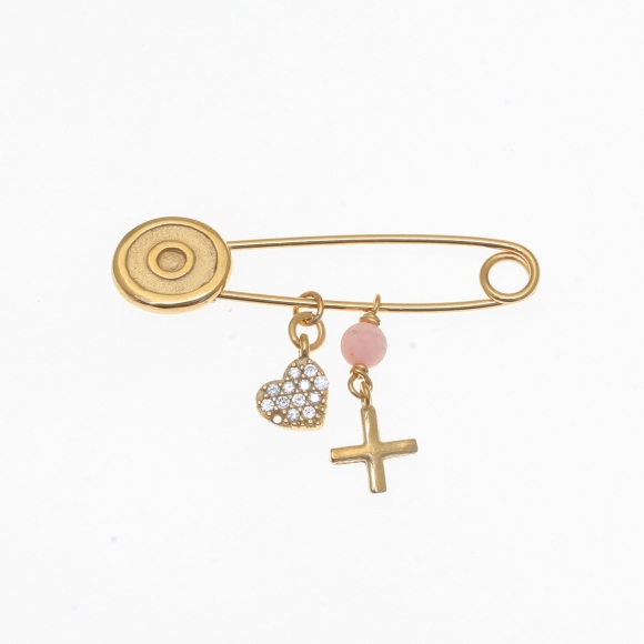 Pin in silver 925 yellow gold plated with hanging charms - Wish Luck