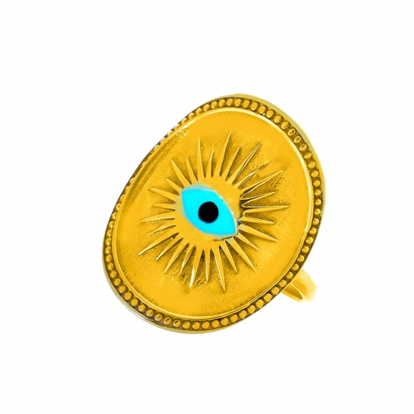 Δαχτυλίδι ασήμι 925 επιχρυσωμένο με χειροποίητο μάτι από σμάλτο - Wish Luck
