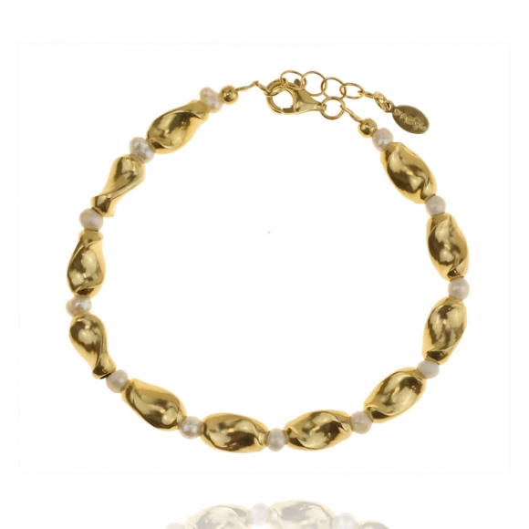 Bracelet silver 925 yellow gold plated with fresh water pearl - Color Me